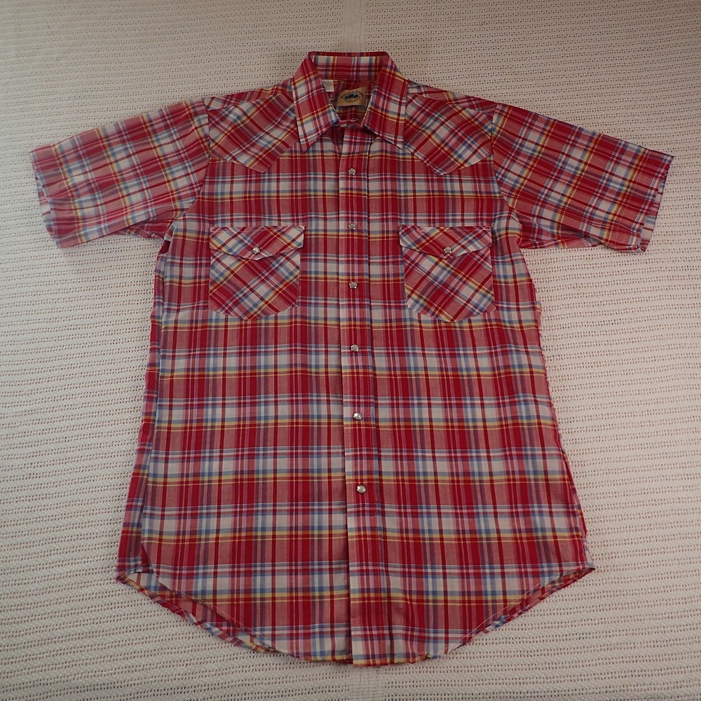 Vintage Sand and Sage Western Style Rodeo Short Sleeve Pearl Snap Button Up